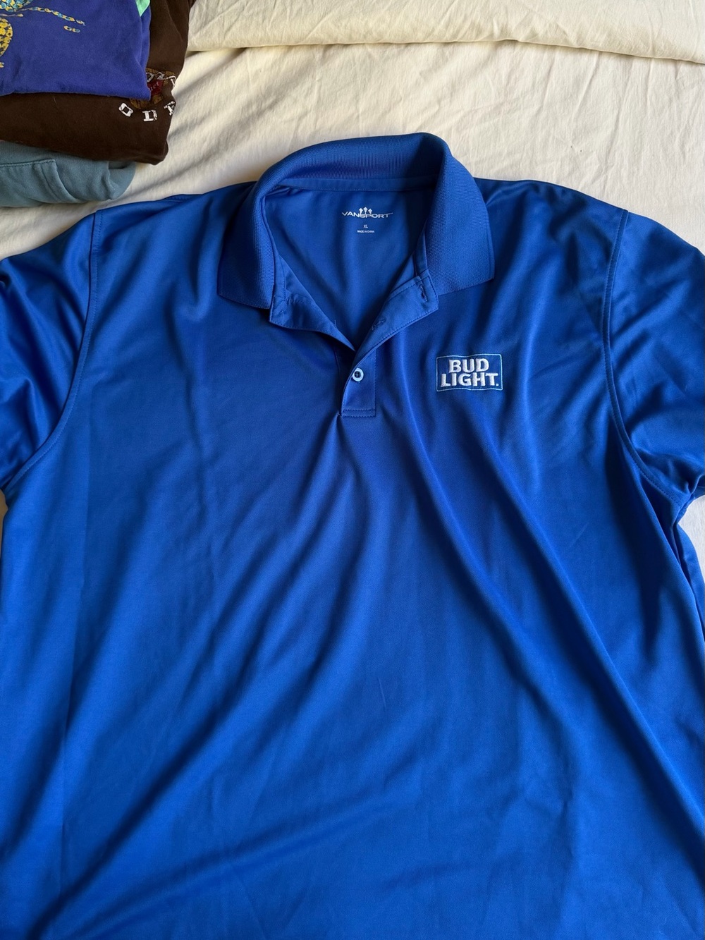 Bud Light Men’s Blue Polo Shirt — Branded Short Sleeve Collared Tee - Picture 4 of 7